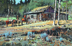 Cowboys at Log Cabin by James Boren